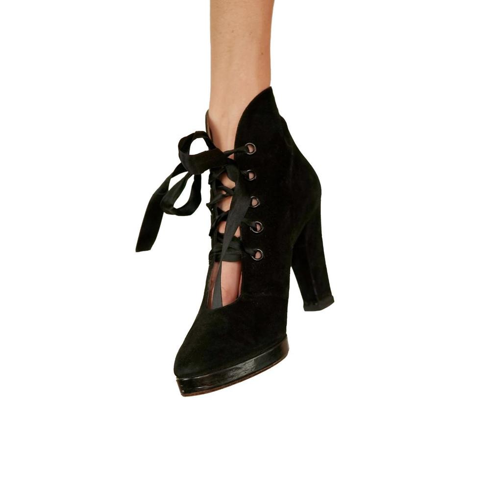 Vintage 90s Yves Saint Laurent black suede lace up heels - Picture 4 of 9